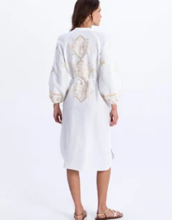 Lefkada Midi Shirt Dress - White and Gold