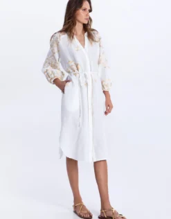 Lefkada Midi Shirt Dress - White and Gold