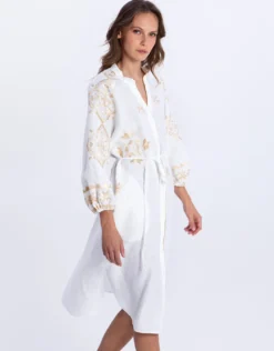 Lefkada Midi Shirt Dress - White and Gold