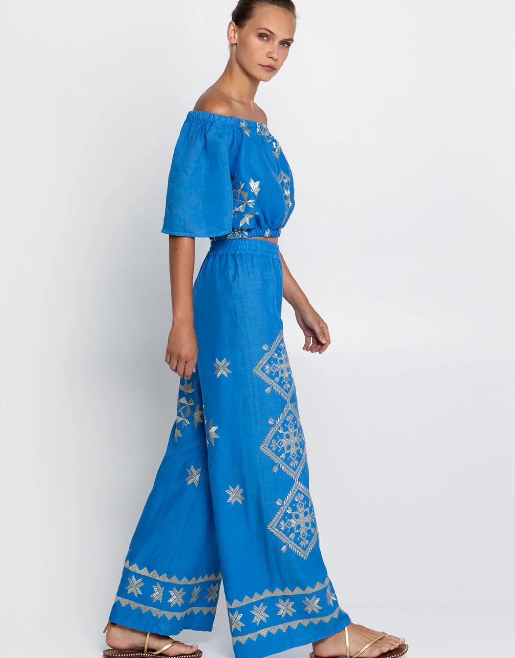 Lefkada Off the Shoulder Top - Blue Raf and Gold