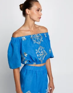 Lefkada Off the Shoulder Top - Blue Raf and Gold