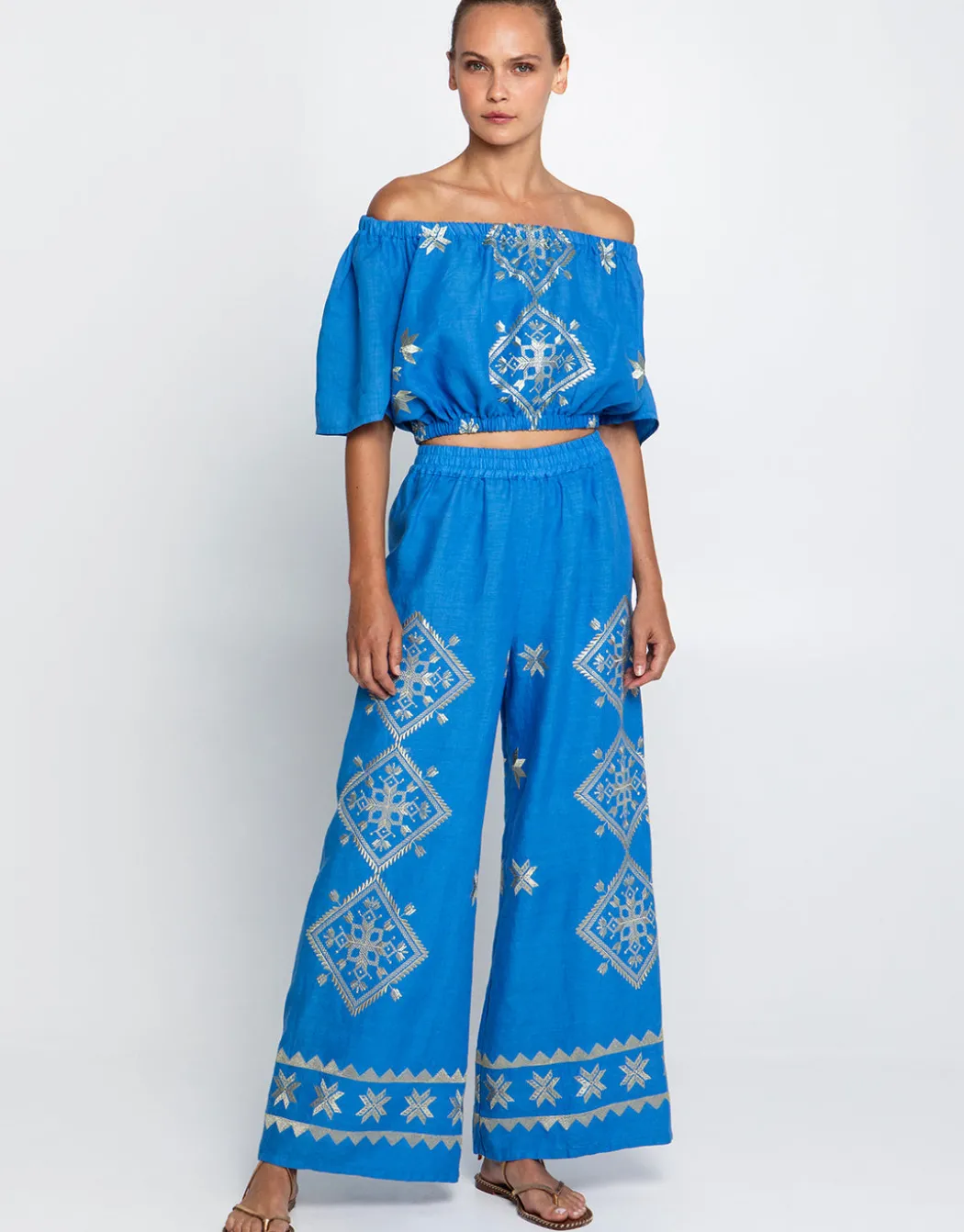 Lefkada Off the Shoulder Top - Blue Raf and Gold