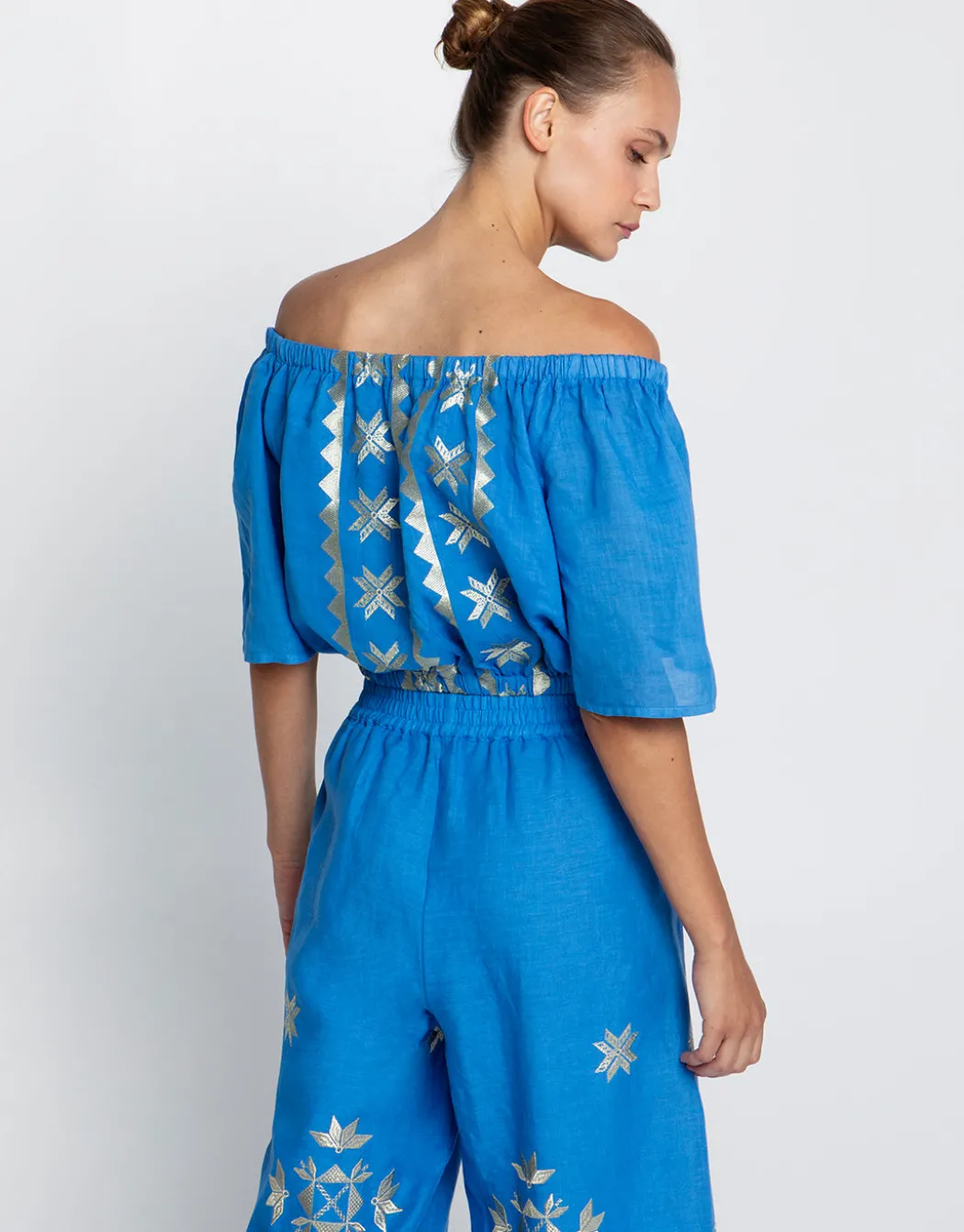 Lefkada Off the Shoulder Top - Blue Raf and Gold