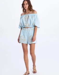 Lefkada Off the Shoulder Top - Ciel and Gold