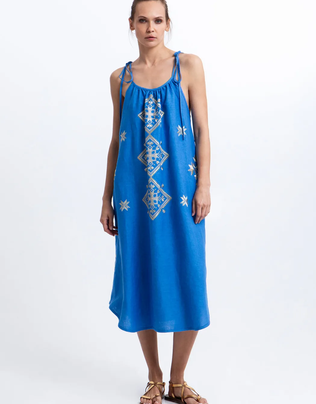 Lefkada Strappy Dress - Blue Raf and Gold
