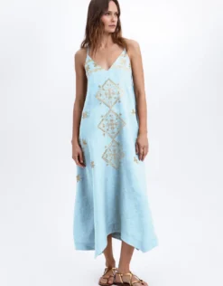 Lefkada Strappy Dress - Ciel and Gold