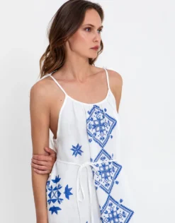 Lefkada Strappy Dress - White and Blue