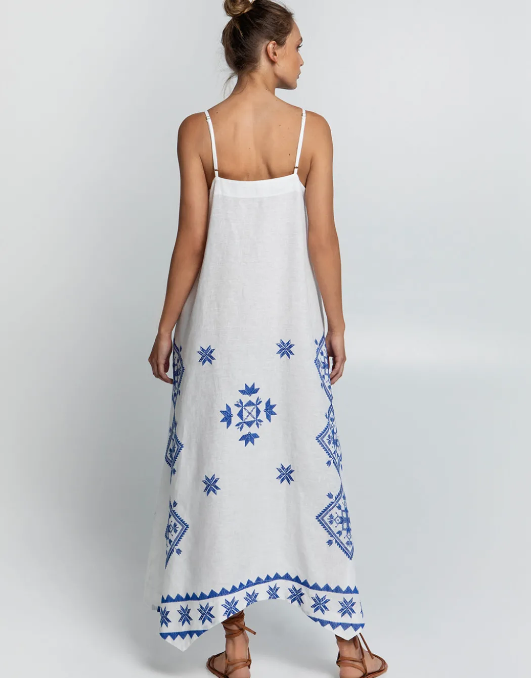 Lefkada Strappy Dress - White and Blue