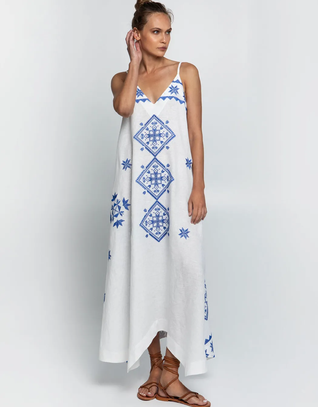 Lefkada Strappy Dress - White and Blue