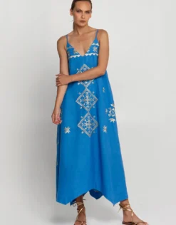 Lefkada Strappy Midi Dress - Blue Raf and Gold