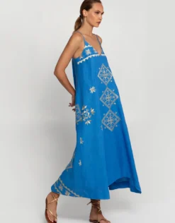 Lefkada Strappy Midi Dress - Blue Raf and Gold
