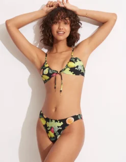 Lemoncello Drawstring Bralette Bikini Top - Black