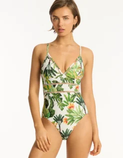 Lotus Spliced Tri Swimsuit - White