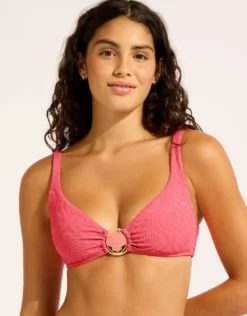 Luna Ring Front Tank Bikini Top - Sunset Coral