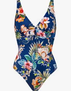 Lush Delight V Neck Swimsuit - Hibiscus Indigo
