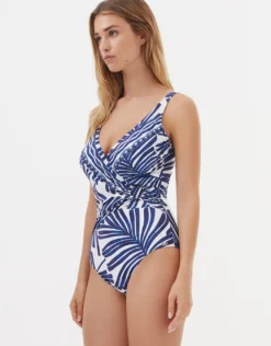 Marina Wrap Front Swimsuit - Blue and White