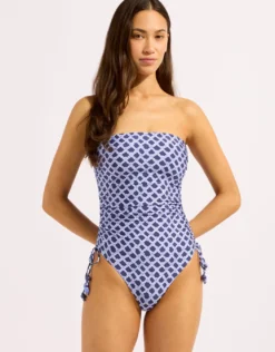 Marseille DD Drawstring Bandeau Swimsuit - Blue Indigo