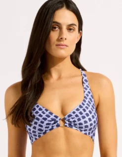 Marseille Multi Fit Longline Tri Bra Bikini Top - Blue Indigo