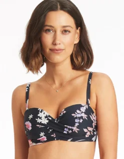 Martini Twist Bandeau Bikini Top - Black