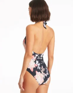 Martini V-Neck Halter Swimsuit - Black
