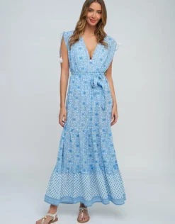 Maya Maxi Dress - Blue and White