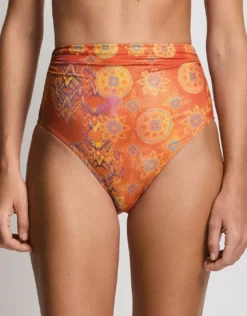 Medallion Shimmer Semi Shirred High Waist Bikini Pant - Multi