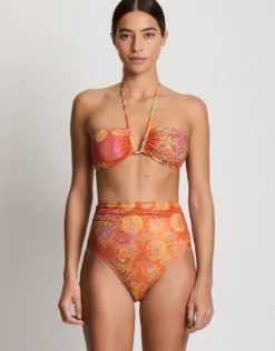 Medallion Shimmer Semi Shirred High Waist Bikini Pant - Multi