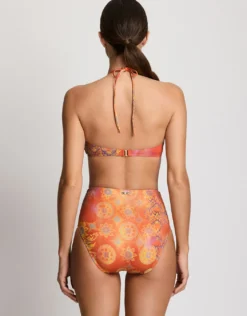 Medallion Shimmer Shirred U Wire Bandeau Bra Bikini Top - Multi