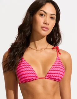 Mesh Effect Slide Tri Bikini Top - Chilli Red