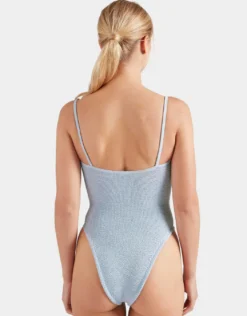 Mia Beaded Swimsuit - Metallic Ice Blue