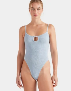 Mia Beaded Swimsuit - Metallic Ice Blue