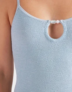 Mia Beaded Swimsuit - Metallic Ice Blue