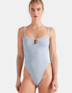 Mia Beaded Swimsuit - Metallic Ice Blue