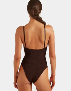 Mia Beaded Swimsuit - Metallic Chocolate