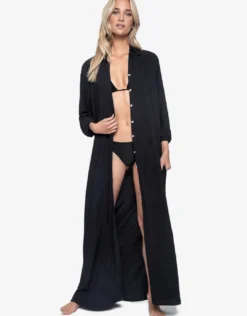 Midnight Billie Button Maxi Shirt Cover Up - Black