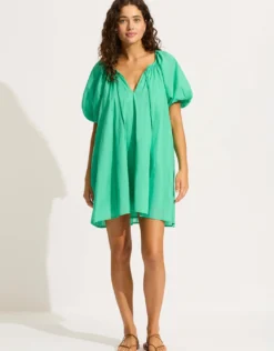 Mini Babydoll Beach Dress - Jade Green