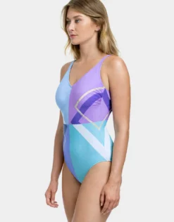 Modern Art V Neck Swimsuit - Multi Blue