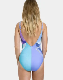 Modern Art V Neck Swimsuit - Multi Blue