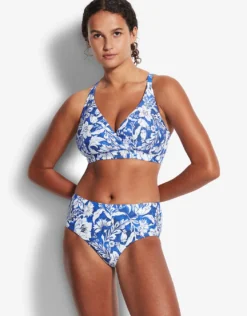 Modern Marina F Cup Cross Front Bra Bikini - Blue