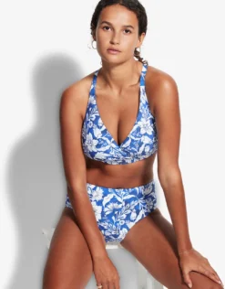 Modern Marina F Cup Cross Front Bra Bikini - Blue