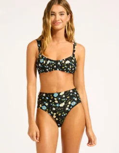 Modern Romance Ruched Bralette Bikini Top - Black