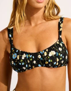 Modern Romance Ruched Bralette Bikini Top - Black