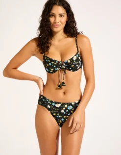 Modern Romance Ruched Side Retro Bikini Pant - Black