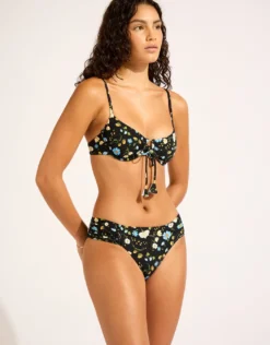 Modern Romance Ruched Side Retro Bikini Pant - Black