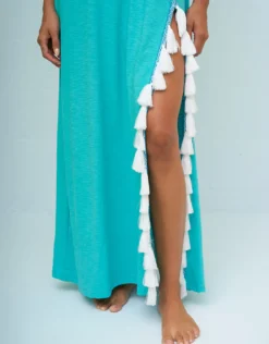 Monochromatic Tassel Slit Dress - Teal