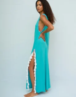 Monochromatic Tassel Slit Dress - Teal