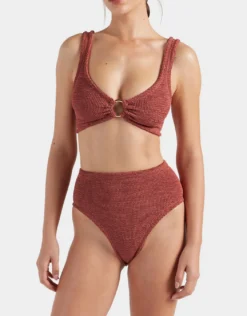 Nadine Bikini Set with Gold Hoop - Metallic Rosewood