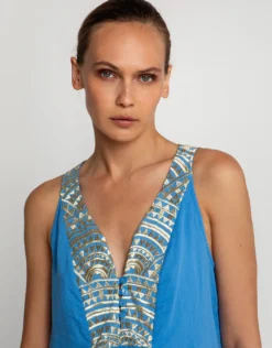 New Triangle Maxi Dress - Blue Raf and Gold