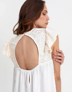 New Triangle Open Back Dress - White and Champagne