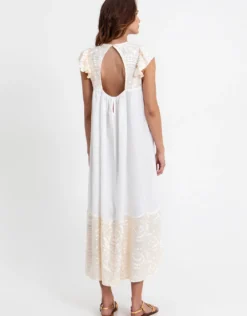 New Triangle Open Back Dress - White and Champagne